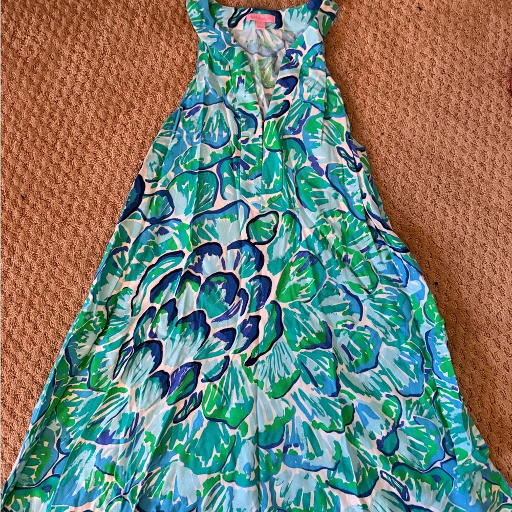 Lilly Pulitzer Vibrant Green and Blue Maxi Dress